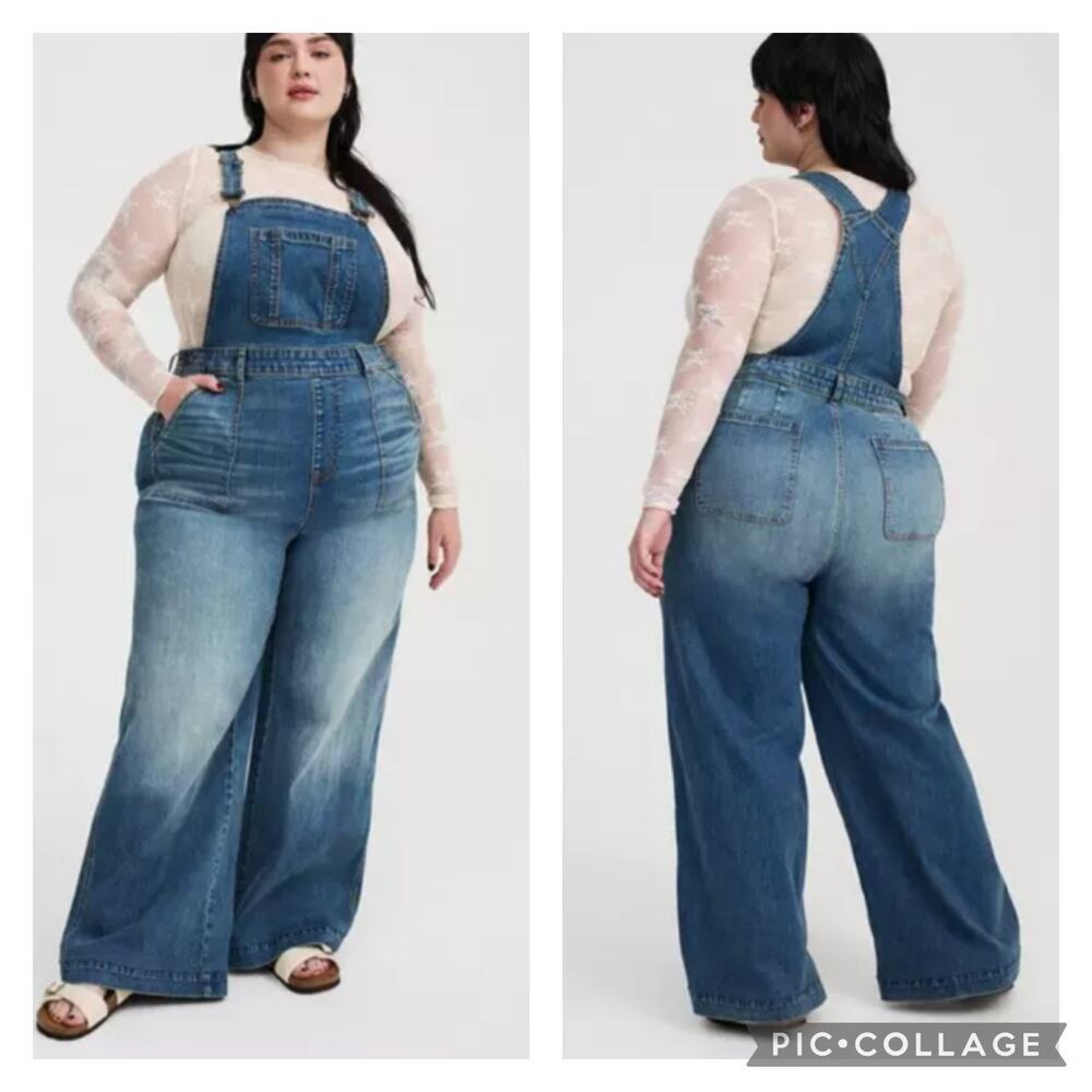 Torrid Baggy Wide Leg Denim Overalls Plus Size 28